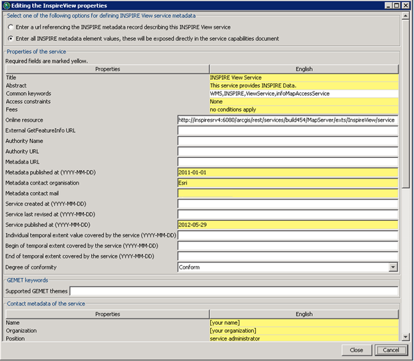 Bearbeiten der Eigenschaften des INSPIRE View Service