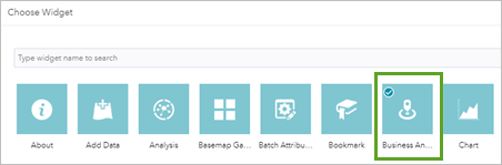 Business Analyst-Widget im Fenster "Widget auswählen" auswählen