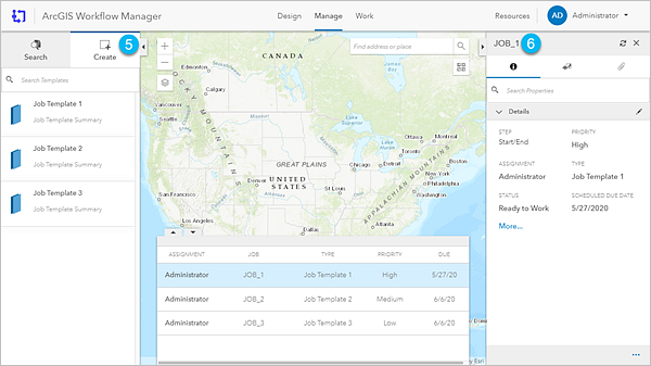 Manage page with the job details panel